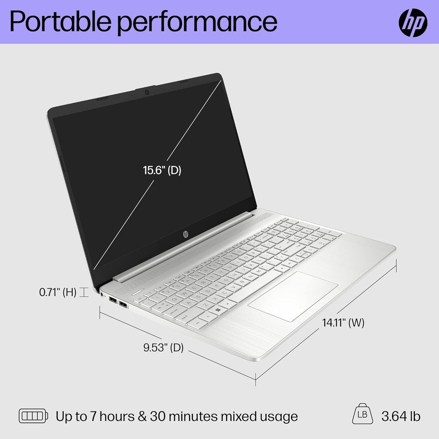HP 15.6 inch Laptop, FHD Display, 12th Gen Intel Core i5, 16 GB RAM, 512 GB SSD, Intel Iris Xe Graphics