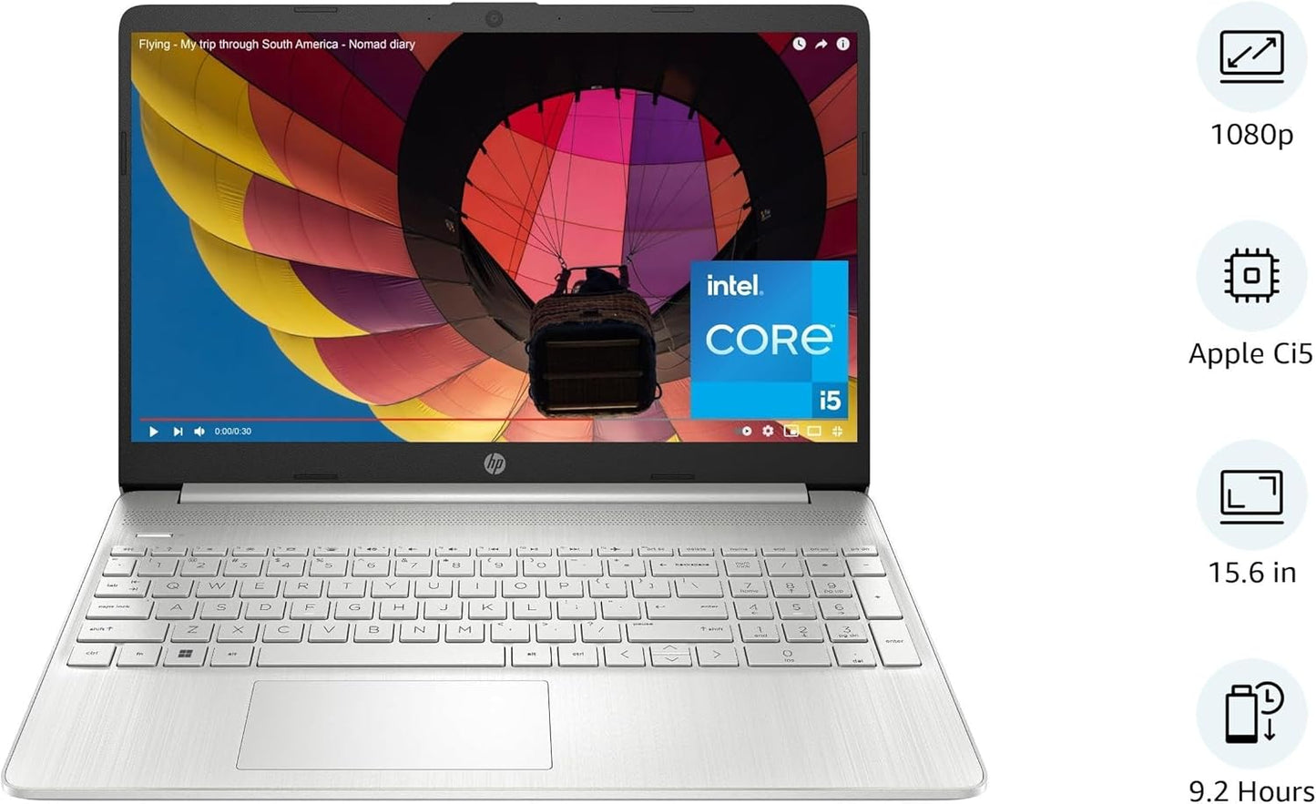 HP 15.6 inch Laptop, FHD Display, 12th Gen Intel Core i5, 16 GB RAM, 512 GB SSD, Intel Iris Xe Graphics