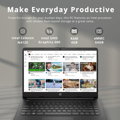 HP 2022 Stream 14  Intel Celeron N4120, 4GB RAM, 64GB SSD,